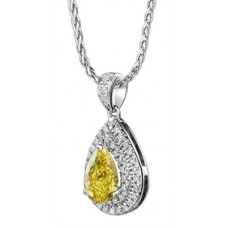 Fancy Yellow Pear Diamond Halo Pendant