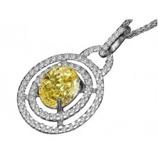 Fancy Yellow Oval Diamond Halo Pendant
