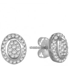 Elegant Oval Shaped Round Diamond Cluster Earrings
