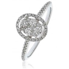Modern Oval Shaped Round Diamond Cluster Halo Ring