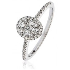 Modern Oval Shaped Round Diamond Cluster Halo Ring
