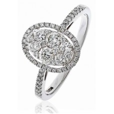 Modern Oval Shaped Round Diamond Cluster Halo Ring