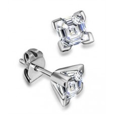 Four Corner Prong Asscher Diamond Stud Earrings