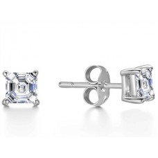 Four Corner Prong Asscher Diamond Stud Earrings