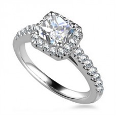 Princess Diamond Single Halo Shoulder Set Ring