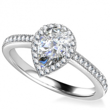 Pear Diamond Single Halo Shoulder Set Ring