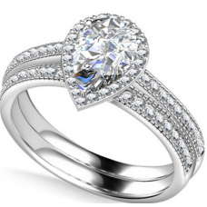 Pear Diamond Shoulder Set Ring With Matching Band