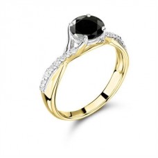 Round Black Diamond Shoulder Set Ring