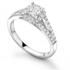 Princess Diamond Single Halo Shoulder Set Ring