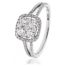 Modern Split Shoulder Round Diamond Cluster Ring