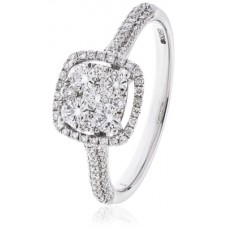 Modern Round Diamond Halo Cluster Ring