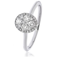 Modern Oval Shaped Round Diamond Cluster Halo Ring