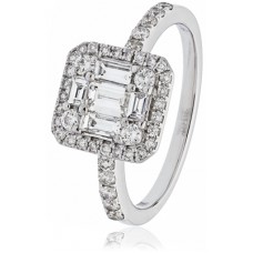 Modern Round And Baguette Diamond Cluster Ring
