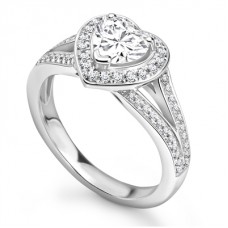 Heart Diamond Single Halo Shoulder Set Ring