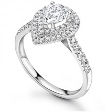 Double Halo Pear Diamond Shoulder Set Ring