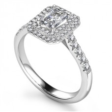 Emerald Diamond Double Halo Shoulder Set Ring