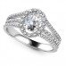 Oval Diamond Single Halo Triple Row Shoulder Set Ring