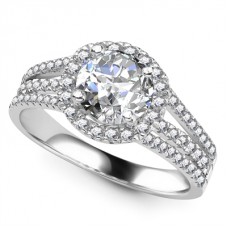 Round Diamond Single Halo Triple Row Shoulder Set Ring