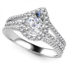 Pear Diamond Single Halo Triple Row Shoulder Set Ring Pear Diamond Single Halo Triple Row Shoulder Set Ring