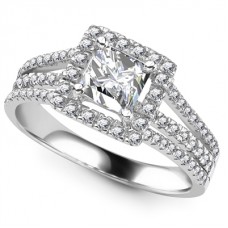 Princess Diamond Single Halo Triple Row Shoulder Set Ring