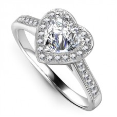 Heart Shaped Diamond Single Halo Shoulder Set Ring