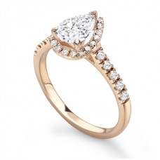Pear Diamond Single Halo Shoulder Set Ring