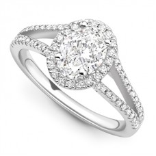 Unique Oval Diamond Halo Shoulder Set Ring
