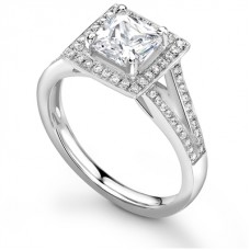 Unique Princess Diamond Halo Shoulder Set Ring