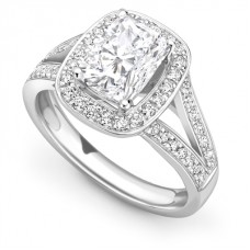 Long Cushion Diamond Single Halo Split Shoulder Set Ring
