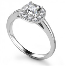 Princess Diamond Single Halo Milgrain Ring