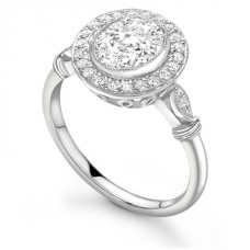 Round Diamond Single Halo Milgrain Ring