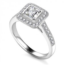 Asscher Diamond Single Halo Shoulder Set Ring