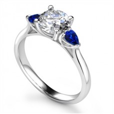 Round Diamond & Blue Sapphire Trilogy Ring