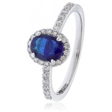 Blue Sapphire & Diamond Halo Ring