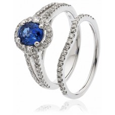 Blue Sapphire & Diamond Bridal Set Ring