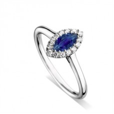 Marquise Blue Sapphire & Diamond Halo Ring