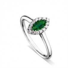 Marquise Green Emerald & Diamond Halo Ring