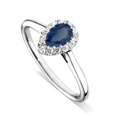Pear Blue Sapphire & Diamond Halo Ring