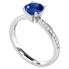 Round Blue Sapphire & Diamond Halo Ring Round Blue Sapphire & Diamond Halo Ring