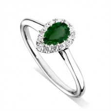 Emerald Pear & Diamond Halo Ring