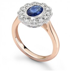 Oval Blue Sapphire & Diamond Halo Ring