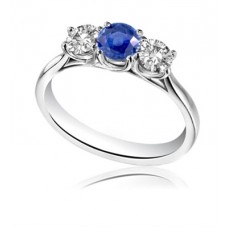 Modern Round Diamond & Blue Sapphire Trilogy Ring