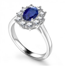 Oval Blue Sapphire & Diamond Halo Ring