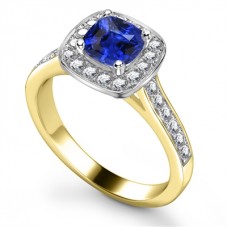 Blue Sapphire & Diamond Single Halo Shoulder Set Ring Blue Sapphire & Diamond Single Halo Shoulder Set Ring
