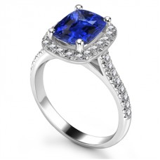 Blue Sapphire & Diamond Single Halo Shoulder Set Ring Blue Sapphire & Diamond Single Halo Shoulder Set Ring