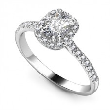 Long Cushion Diamond Halo Shoulder Set Ring