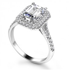 Emerald Diamond Double Halo Shoulder Set Ring