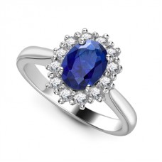 Oval Blue Sapphire & Diamond Cluster Ring