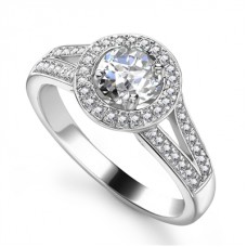Unique Round Diamond Halo Shoulder Set Ring