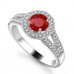 Round Ruby & Diamond Halo Shoulder Set Ring Round Ruby & Diamond Halo Shoulder Set Ring